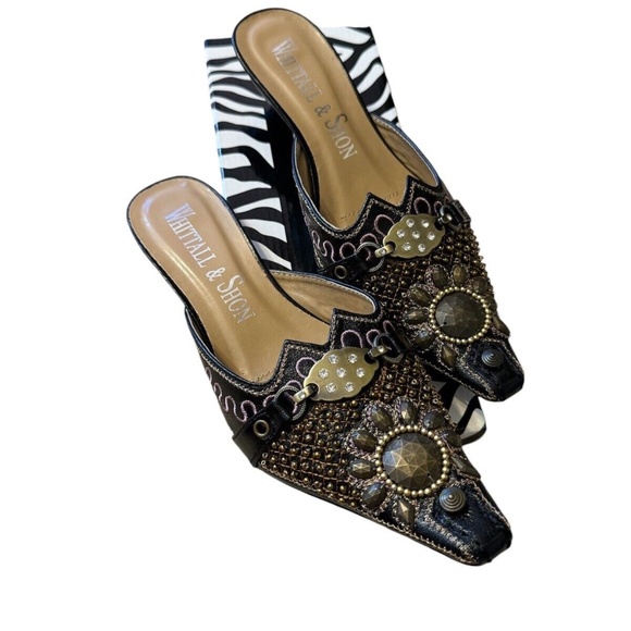 Whittall & Shon Embellished Pointed Toe Slip On Heels Black Size 7 NWT - Picture 2 of 10